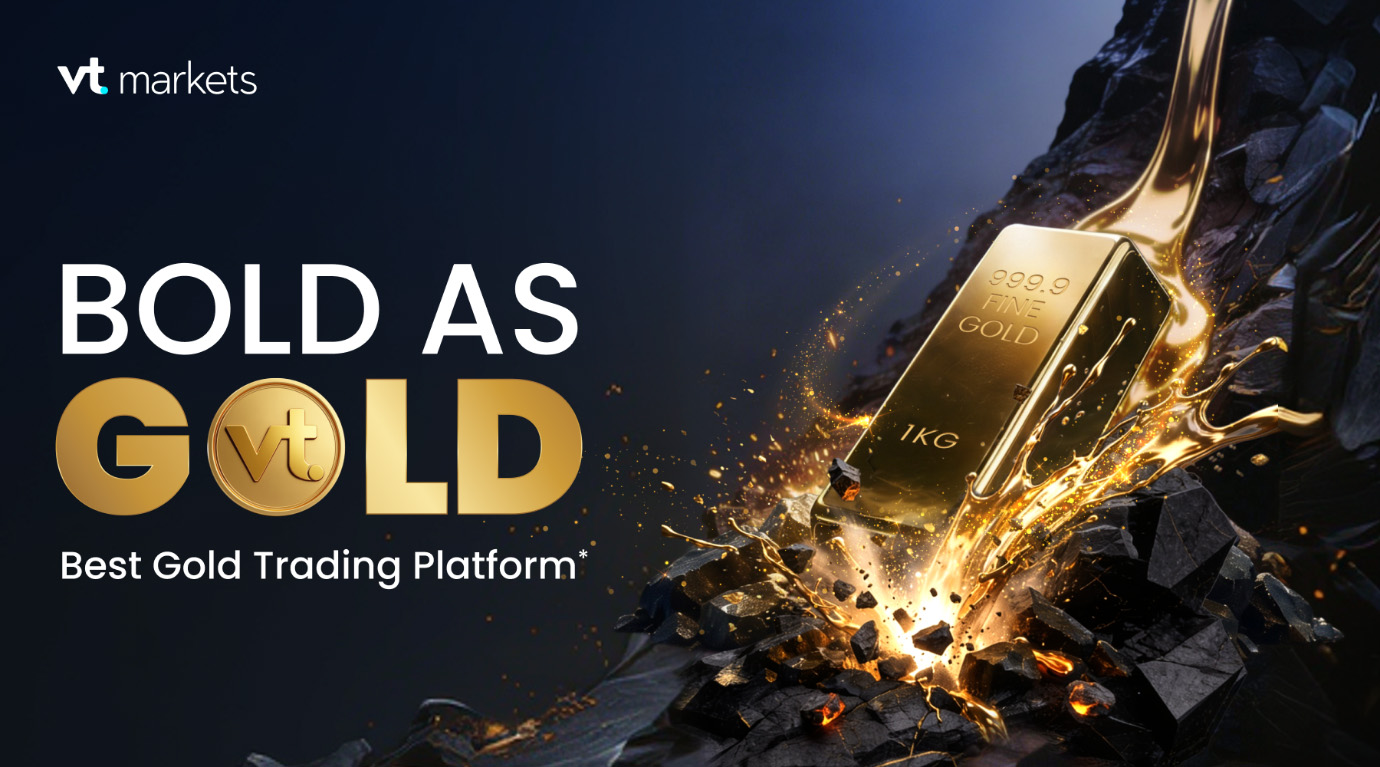 VT Markets ad: gold bar breaking through rocks with sparks, bold text 'Bold as Gold' and 'Best Gold Trading Platform'.