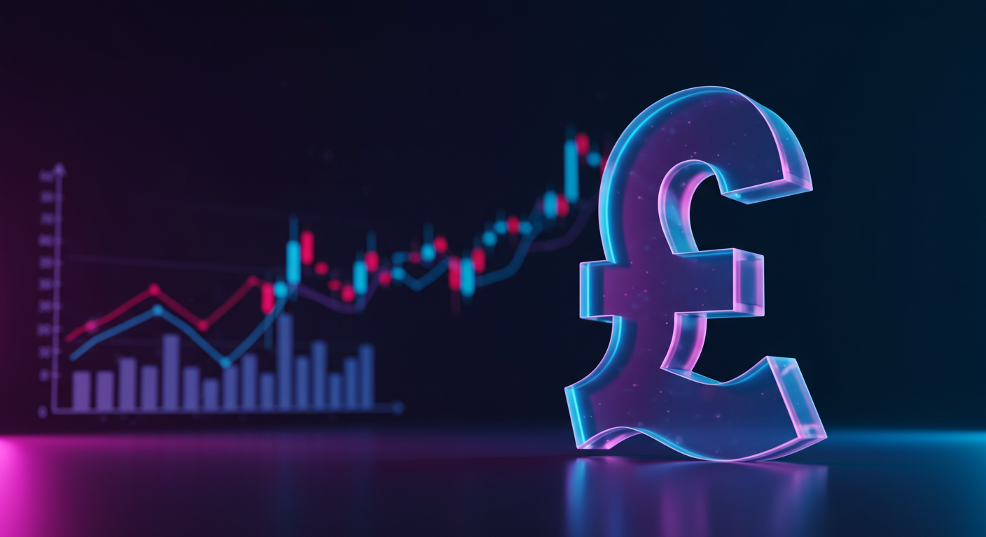 3D neon euro symbol in foreground with stock charts and bar graph in the background, conveying financial markets